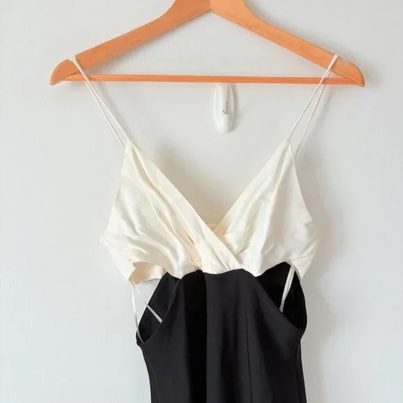 Zara Two Toned Cut Out Midi Dress NWT Black White Size Medium - Picture 8 of 13